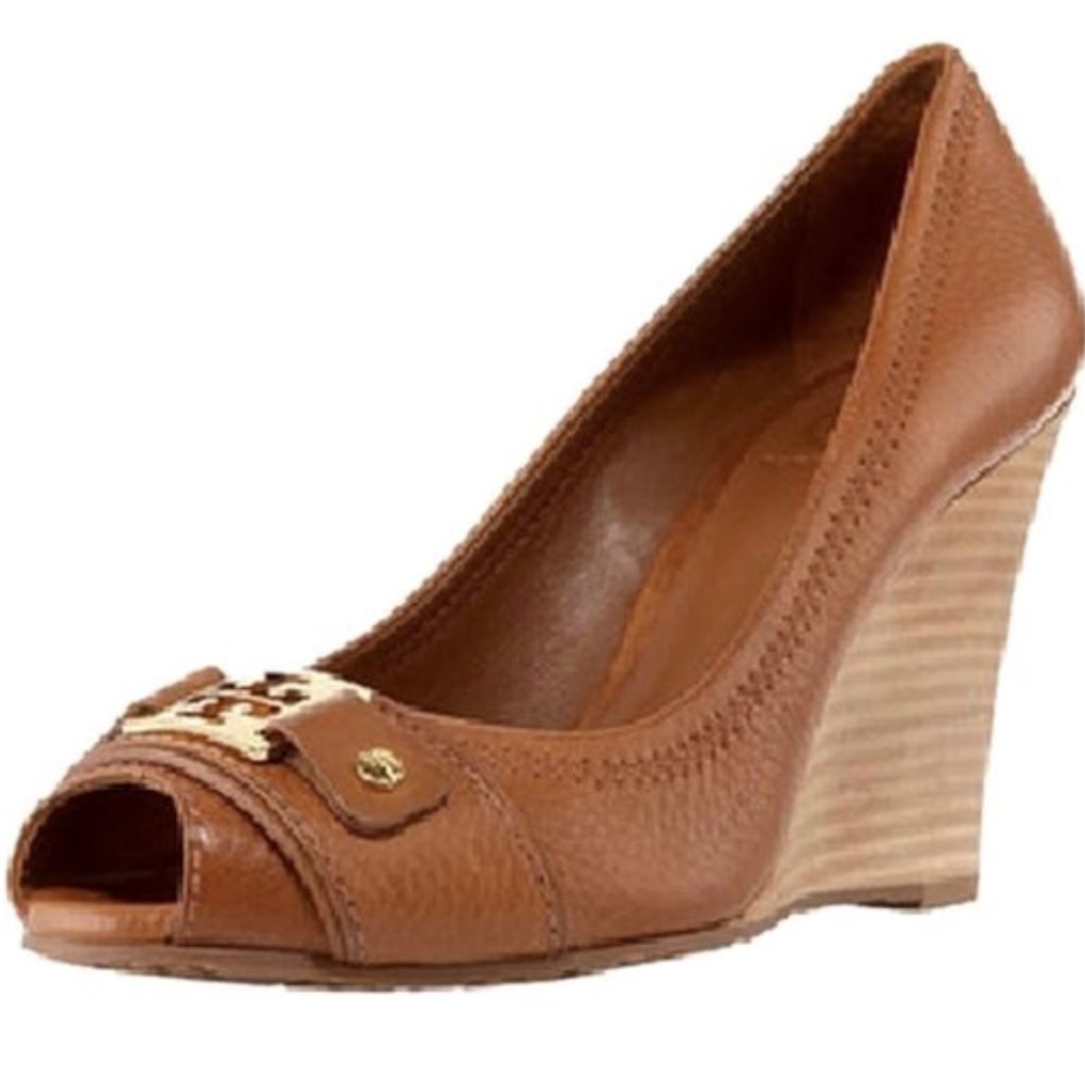 Tory Burch Leather Peep Toe Wedge Pump Authentic